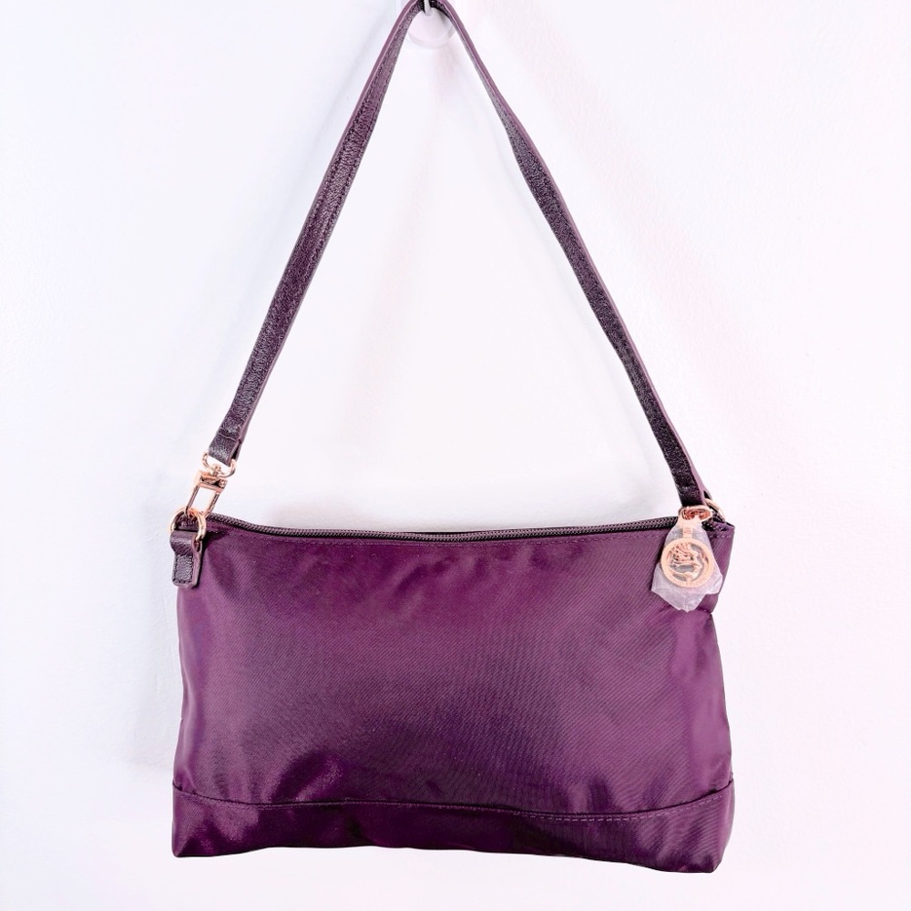 MAUD FRIZON Deep Purple Fabric Clutch With Short Strap Rare Find NWOT   7” X 10”